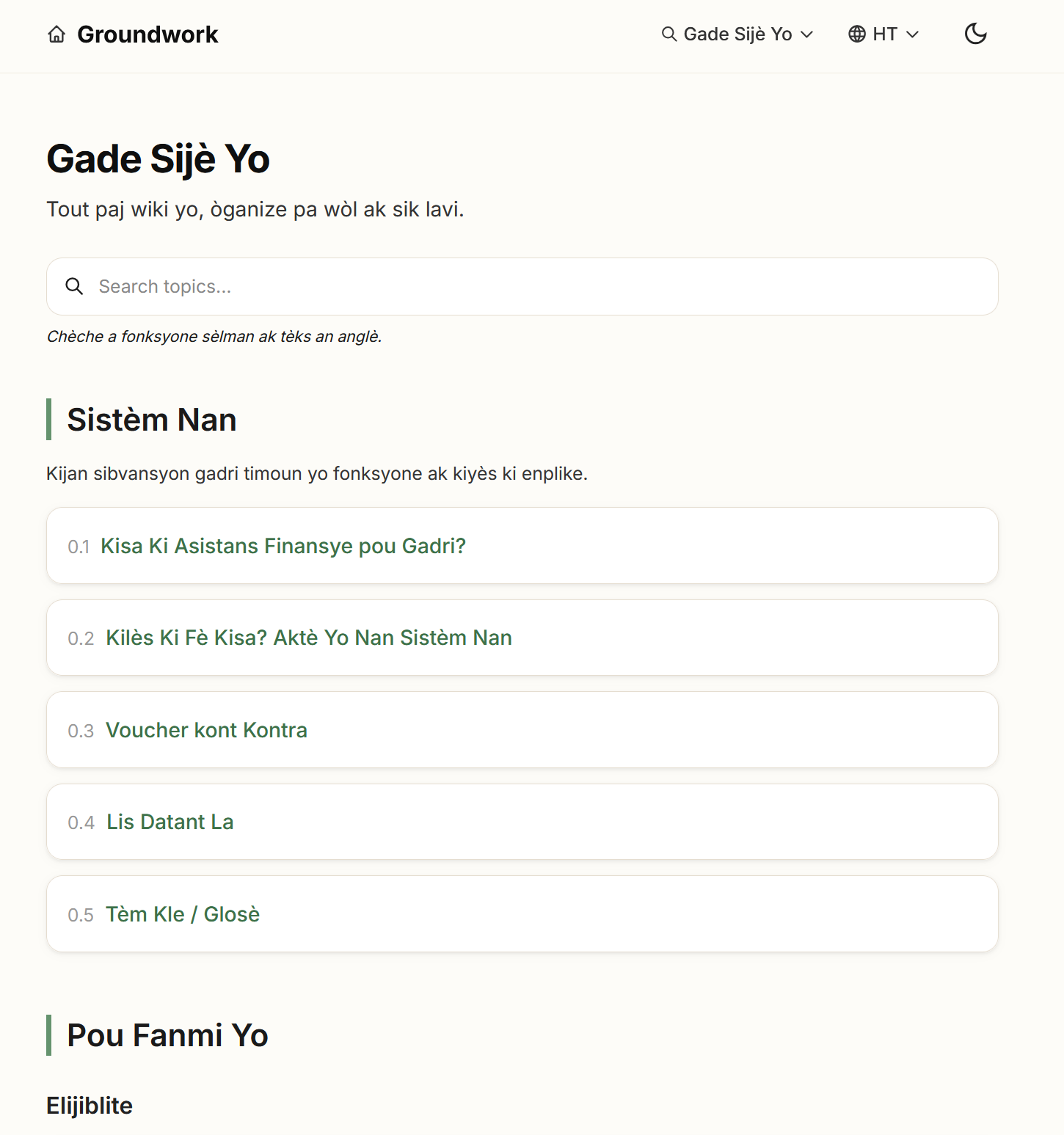 The same Browse Topics page rendered in Haitian Creole.